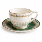 Elegant Green and Gold Porcelain Teacup & Saucer Set