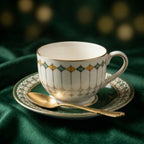Elegant Green and Gold Porcelain Teacup & Saucer Set