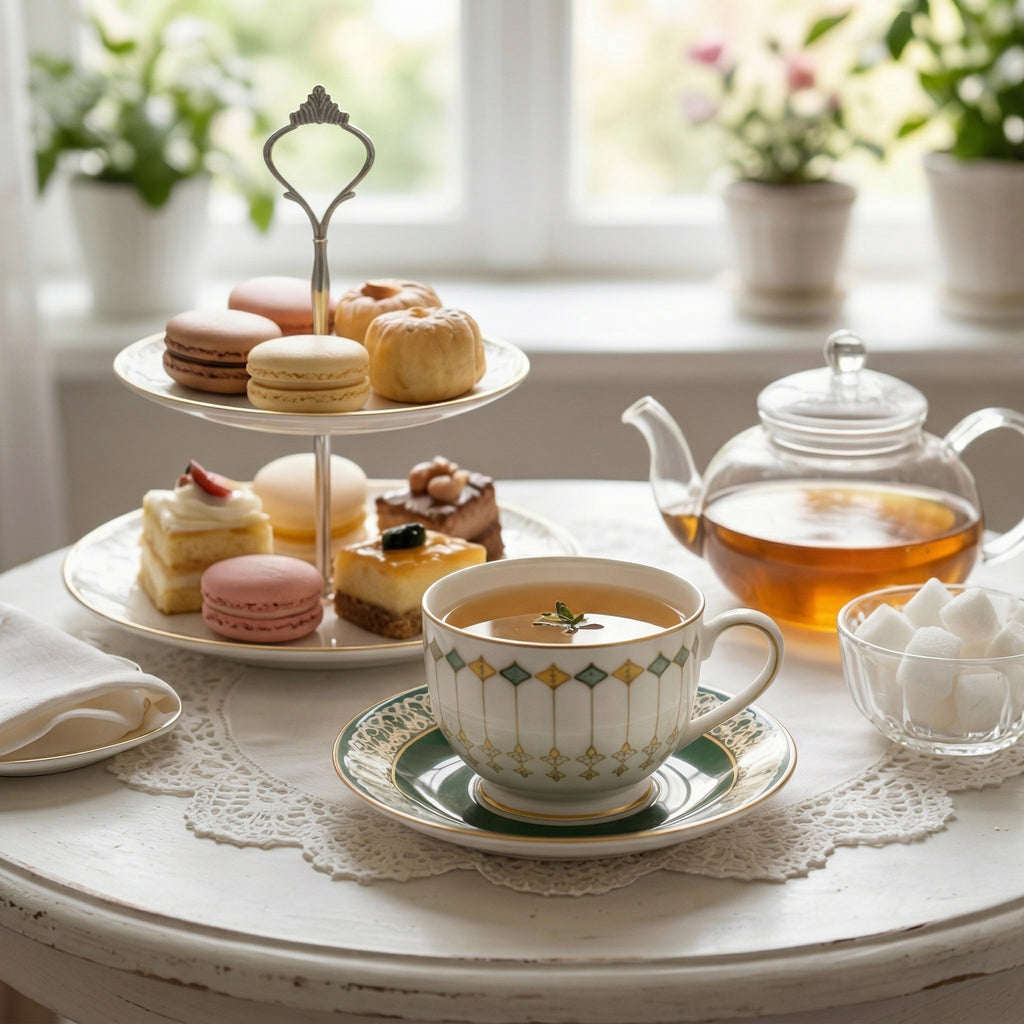 Elegant Green and Gold Porcelain Teacup & Saucer Set