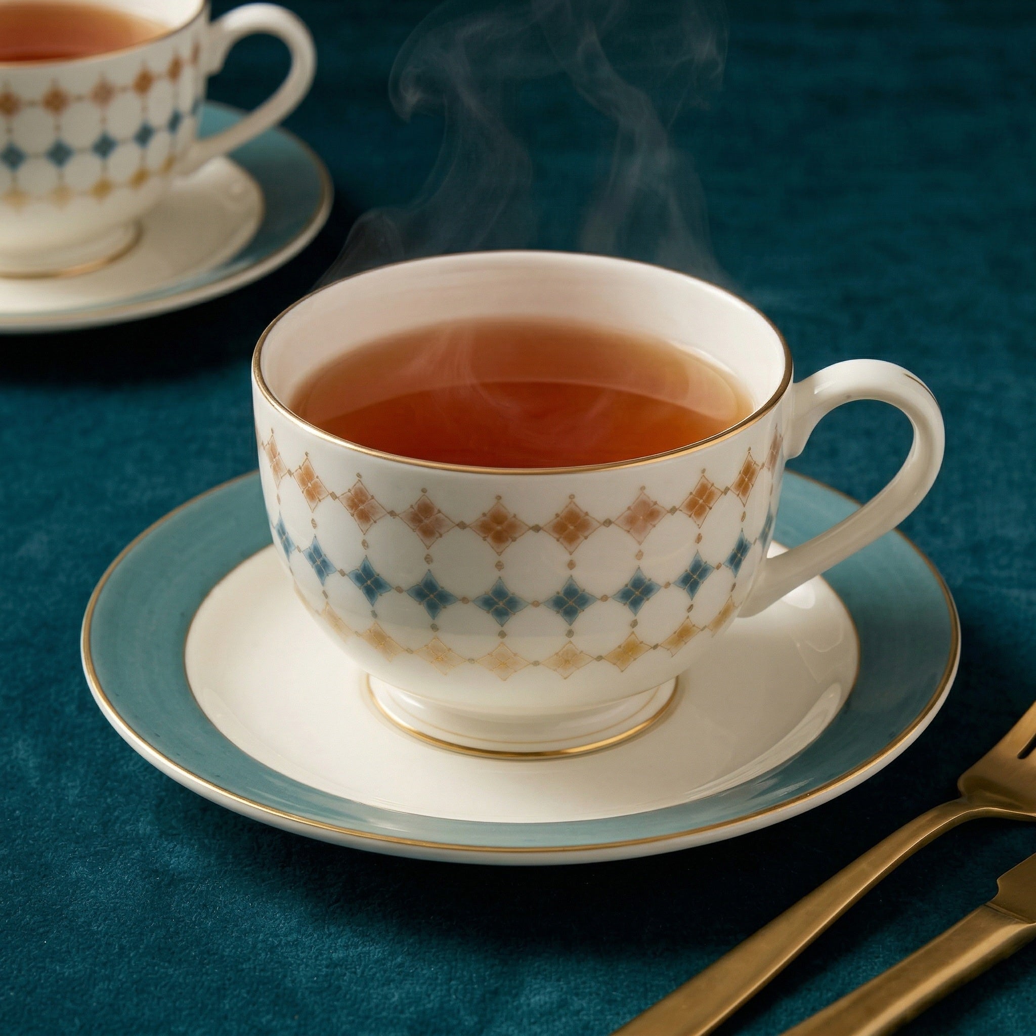 Geometric Elegance Porcelain Teacup & Saucer Set