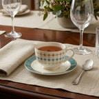 Geometric Elegance Porcelain Teacup & Saucer Set