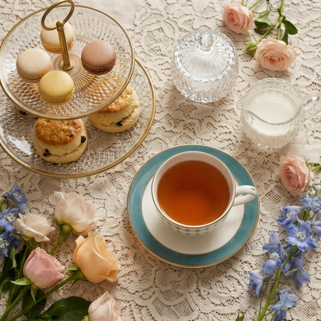 Geometric Elegance Porcelain Teacup & Saucer Set