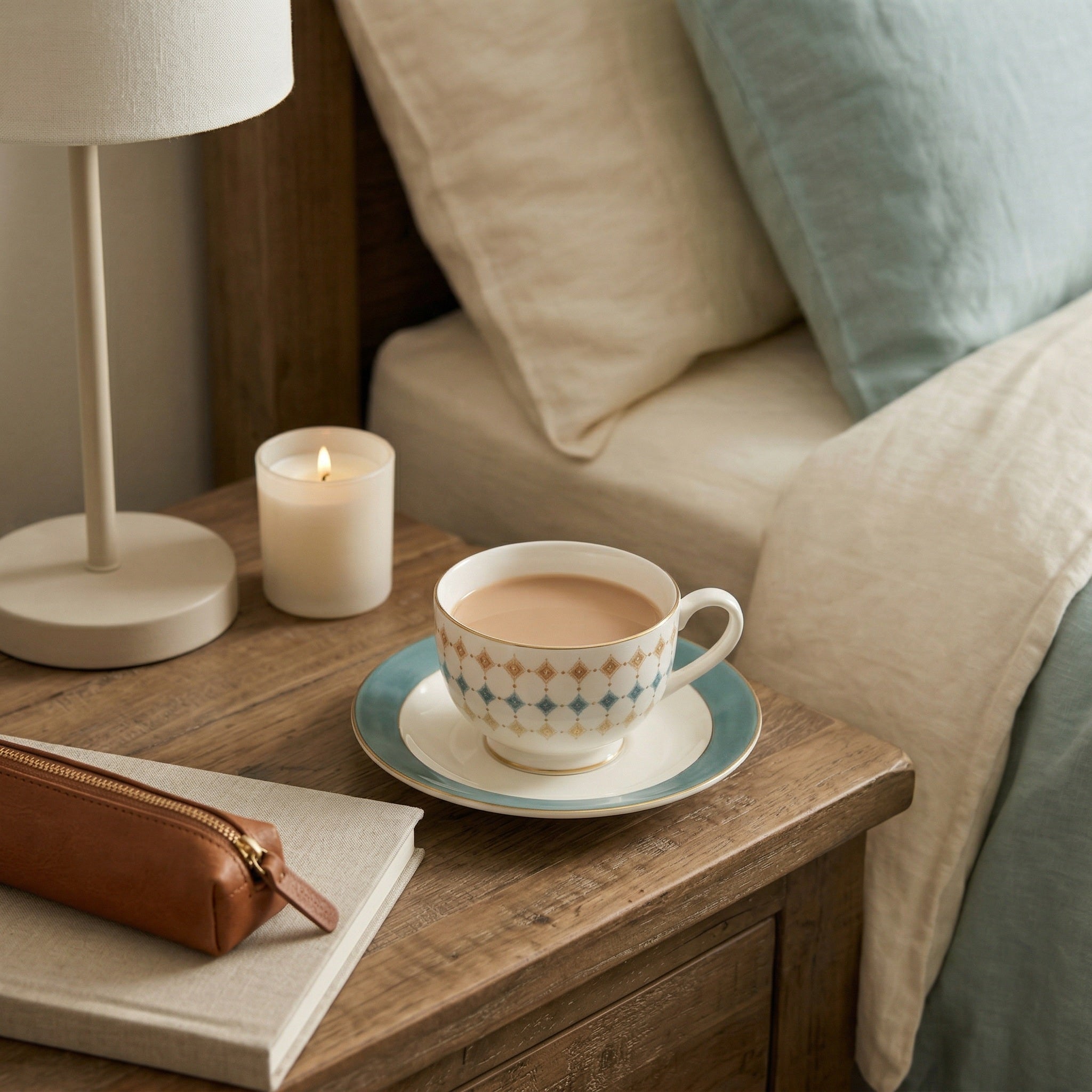 Geometric Elegance Porcelain Teacup & Saucer Set