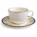 Classic Floral and Geometric Porcelain Teacup & Saucer Set
