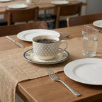 Classic Floral and Geometric Porcelain Teacup & Saucer Set