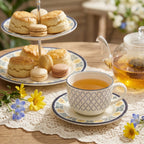 Classic Floral and Geometric Porcelain Teacup & Saucer Set