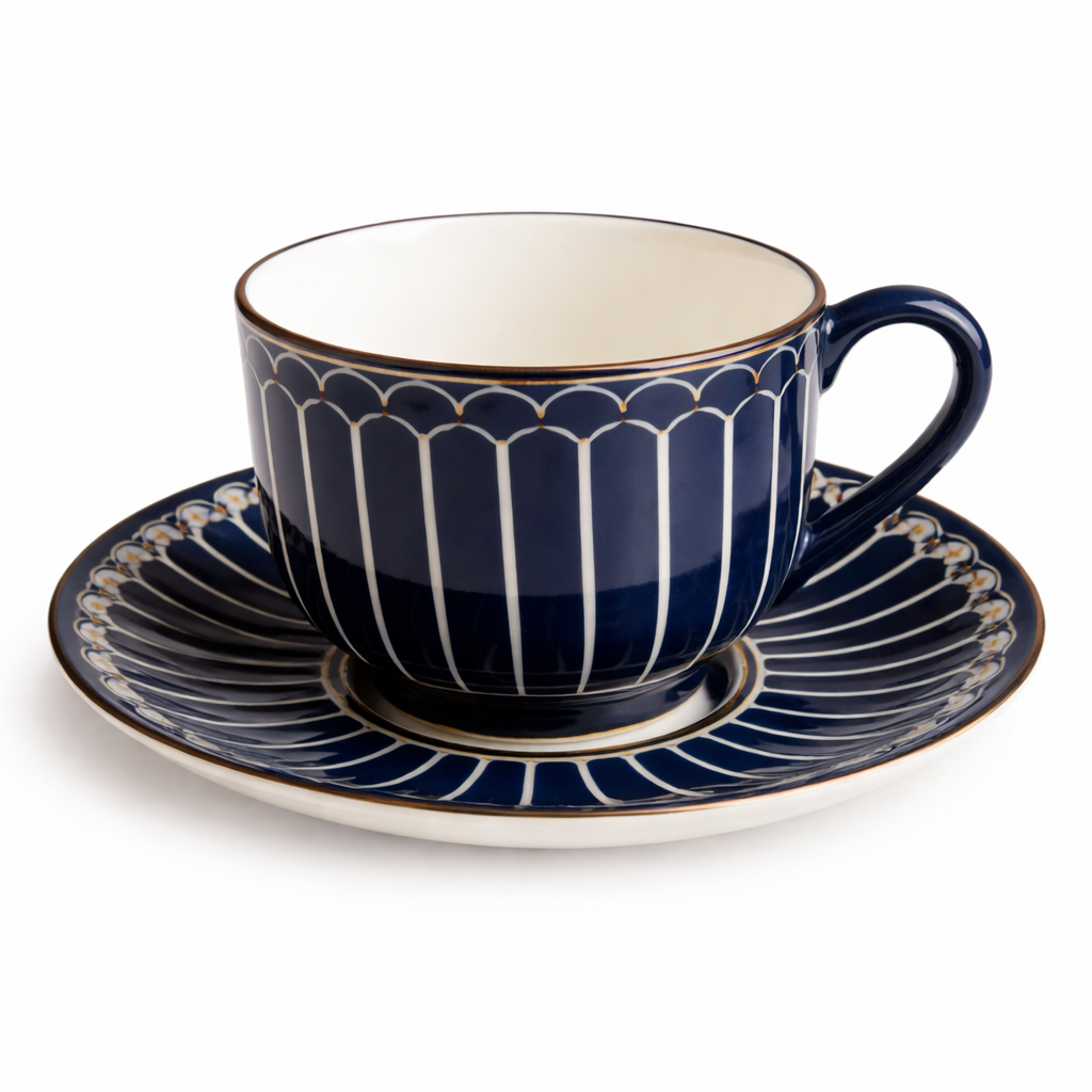 Classic Navy Porcelain Teacup & Saucer Set