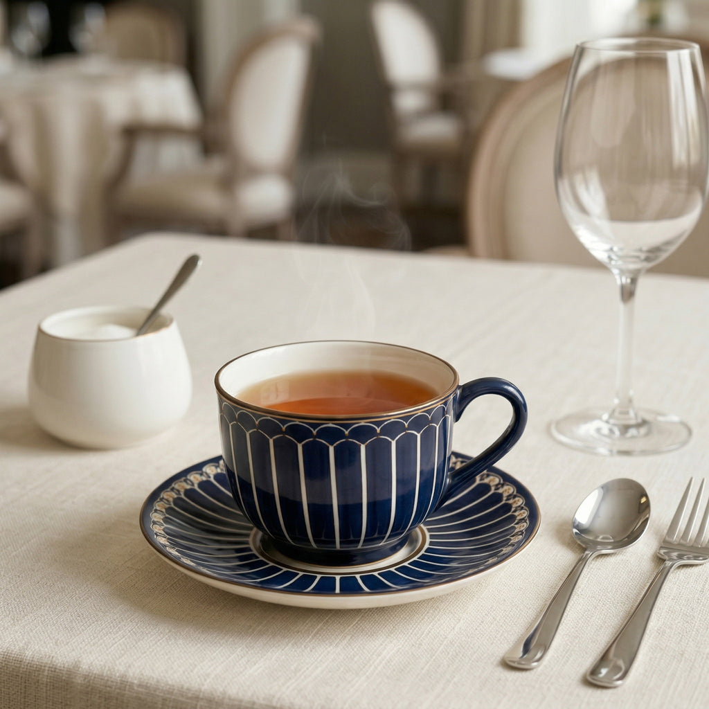Classic Navy Porcelain Teacup & Saucer Set