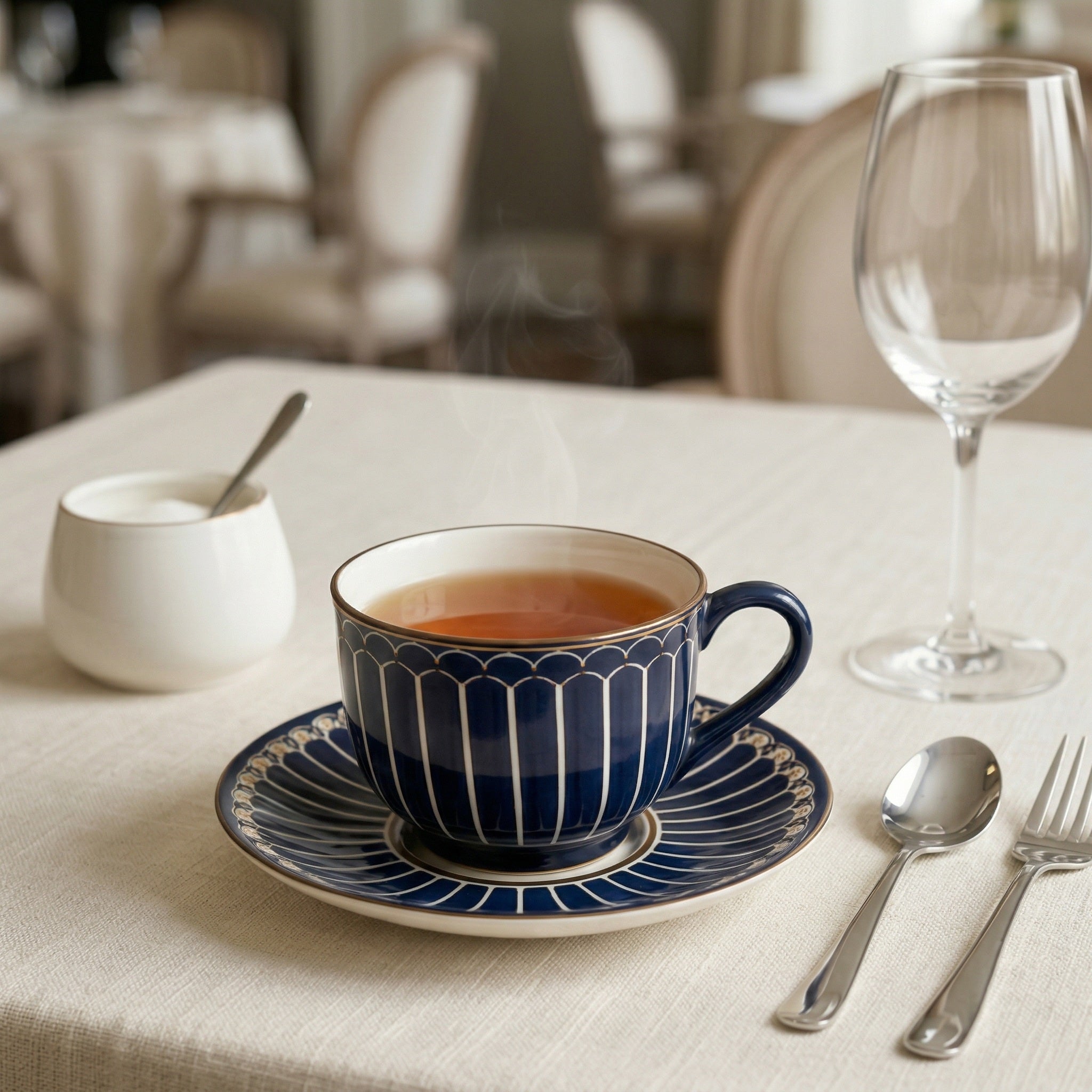 Classic Navy Porcelain Teacup & Saucer Set