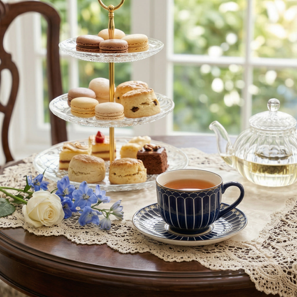 Classic Navy Porcelain Teacup & Saucer Set