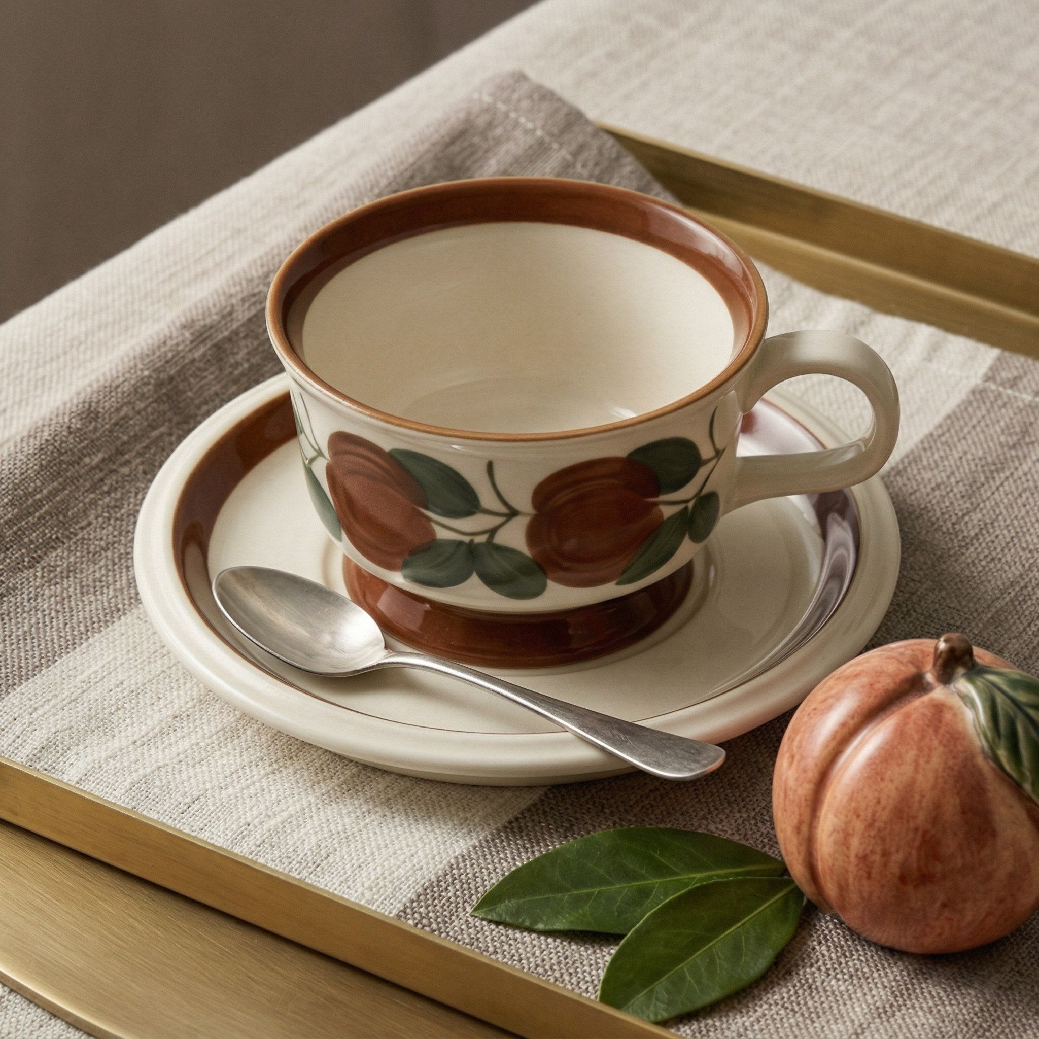Rustic Floral Porcelain Teacup & Saucer Set