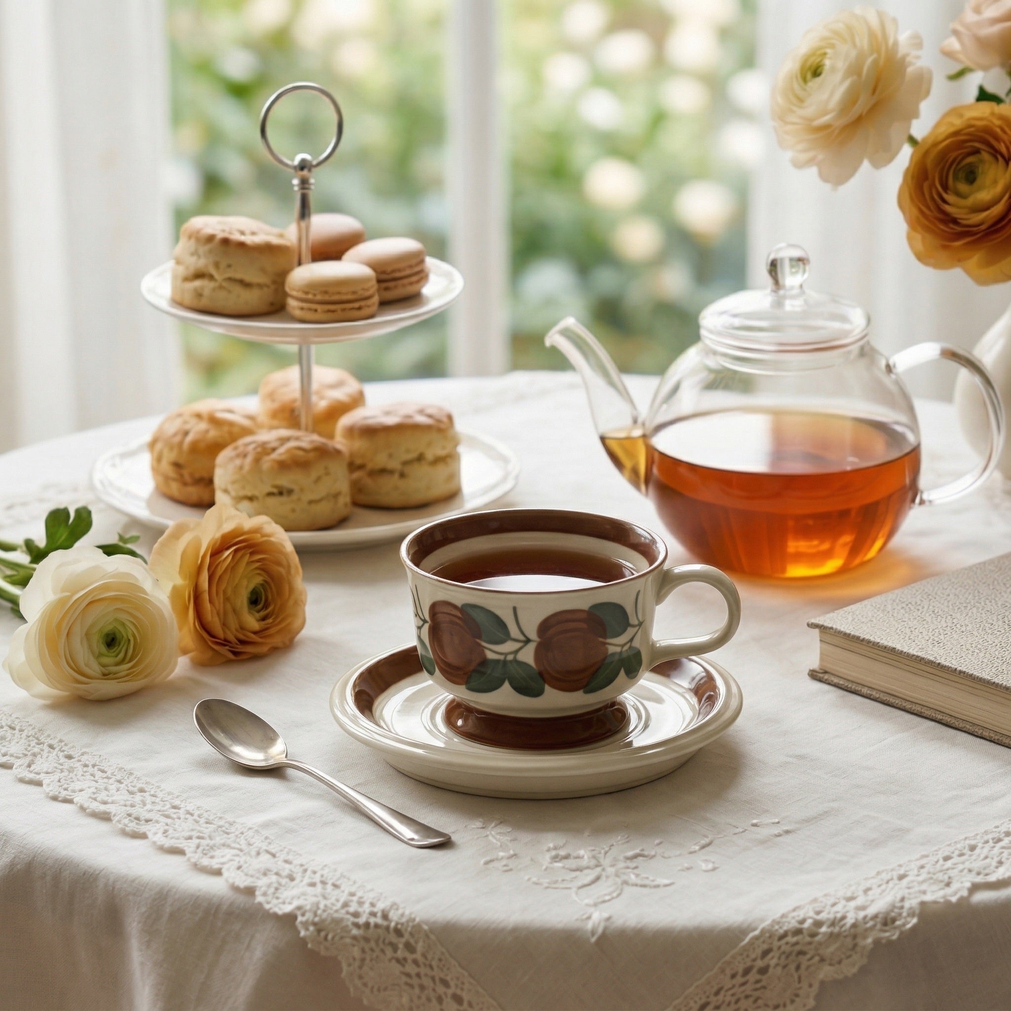 Rustic Floral Porcelain Teacup & Saucer Set