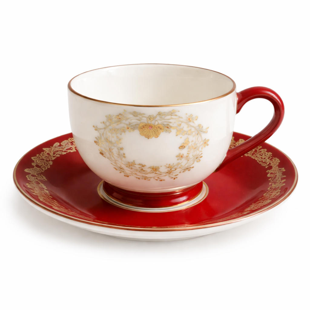 Classic Red and Gold Tea Cup and Saucer Set