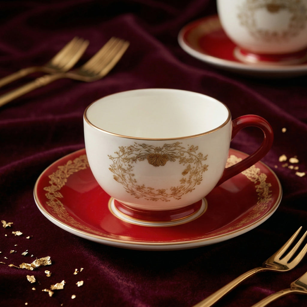 Classic Red and Gold Tea Cup and Saucer Set