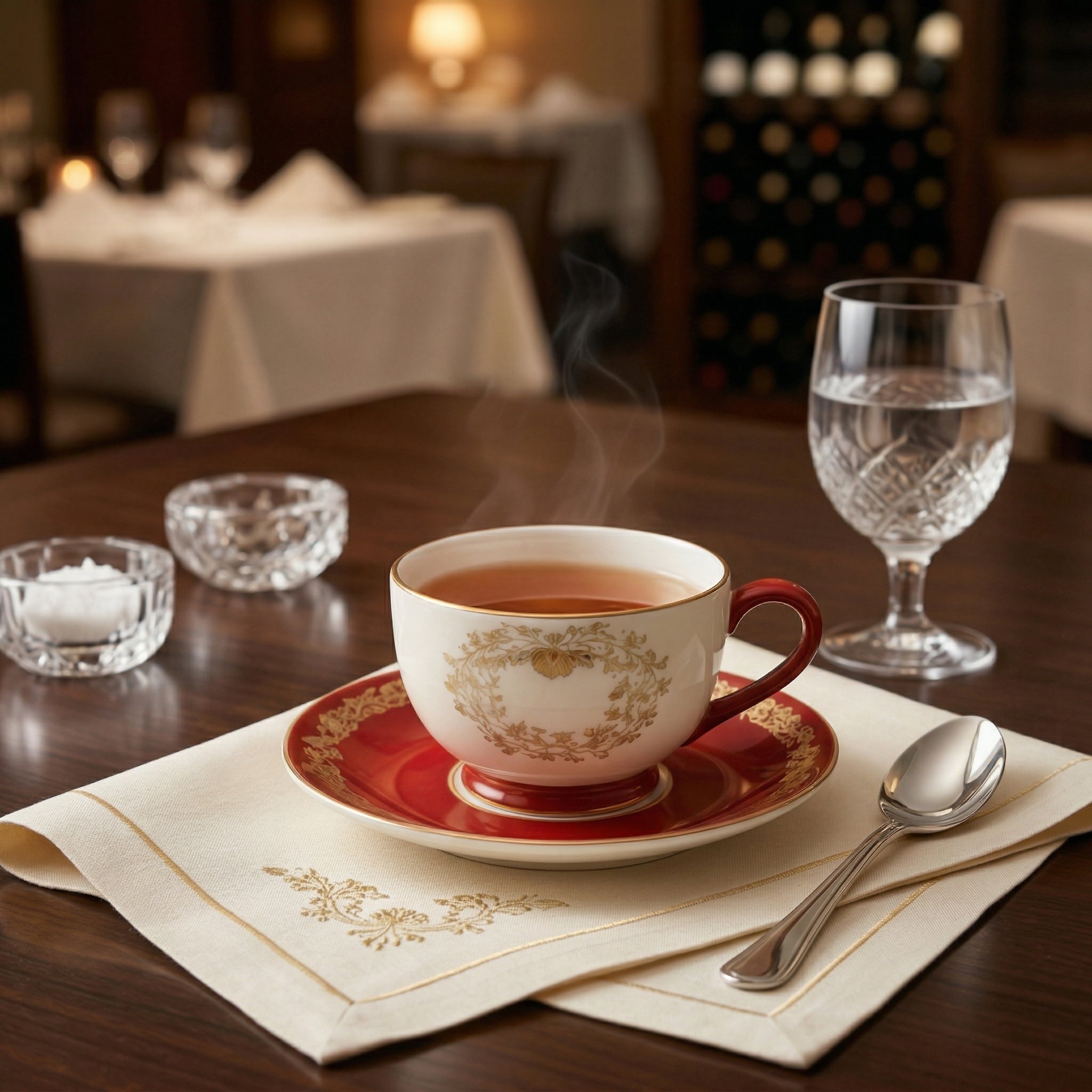 Classic Red and Gold Tea Cup and Saucer Set
