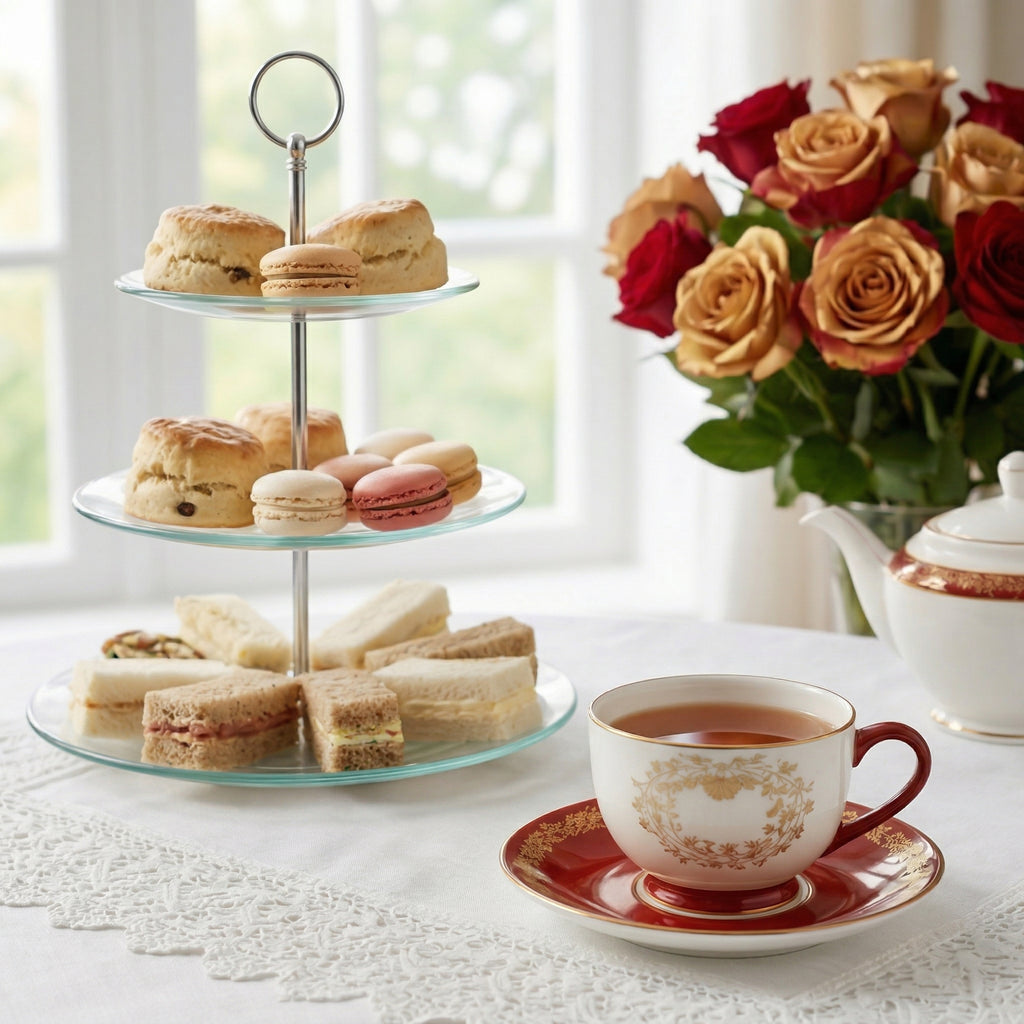 Classic Red and Gold Tea Cup and Saucer Set