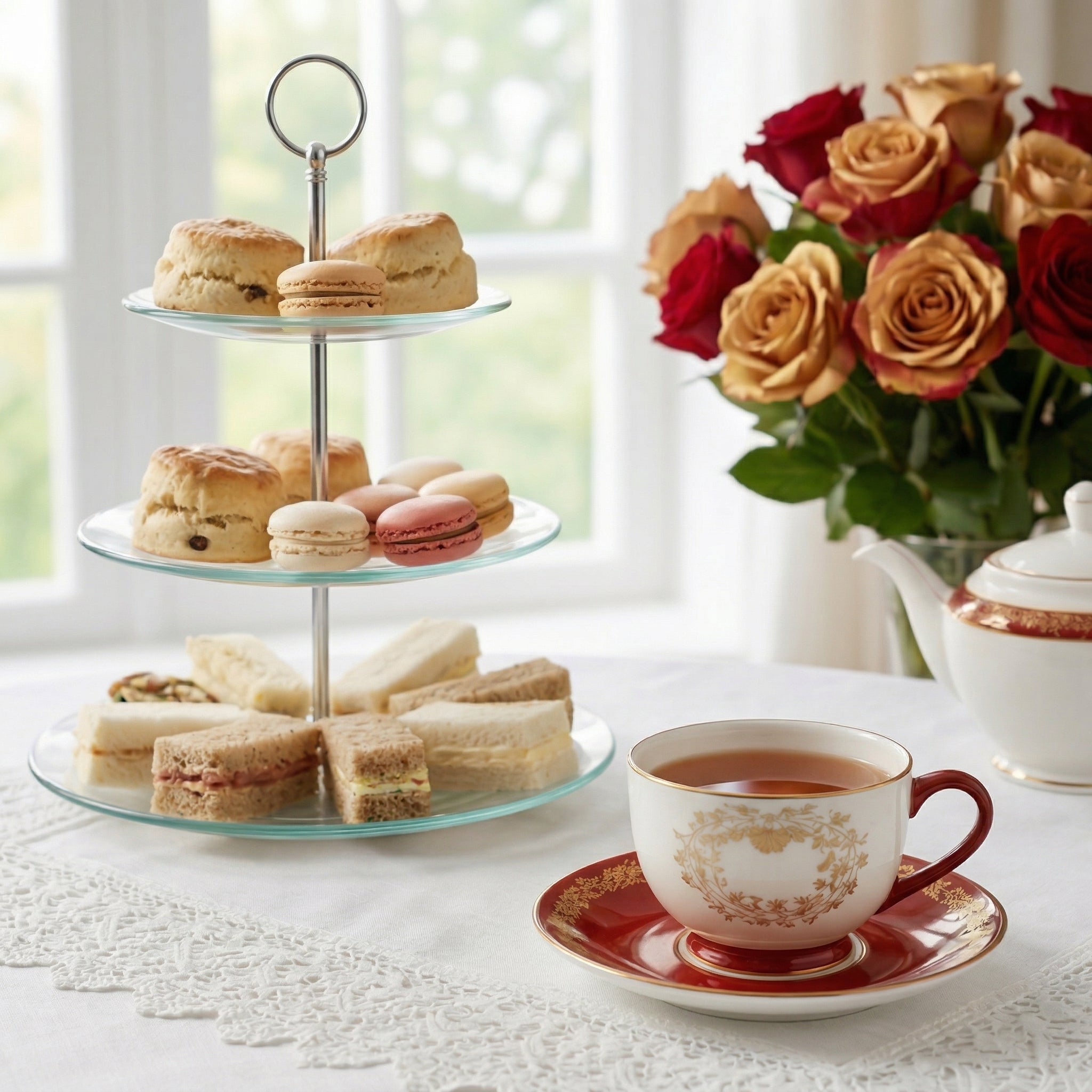 Classic Red and Gold Tea Cup and Saucer Set