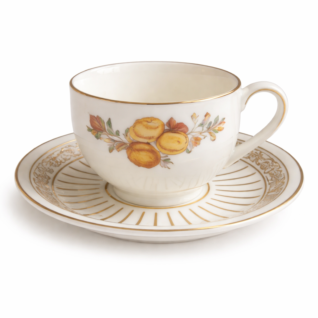 Floral Gold Trimmed Tea Cup and Saucer Set