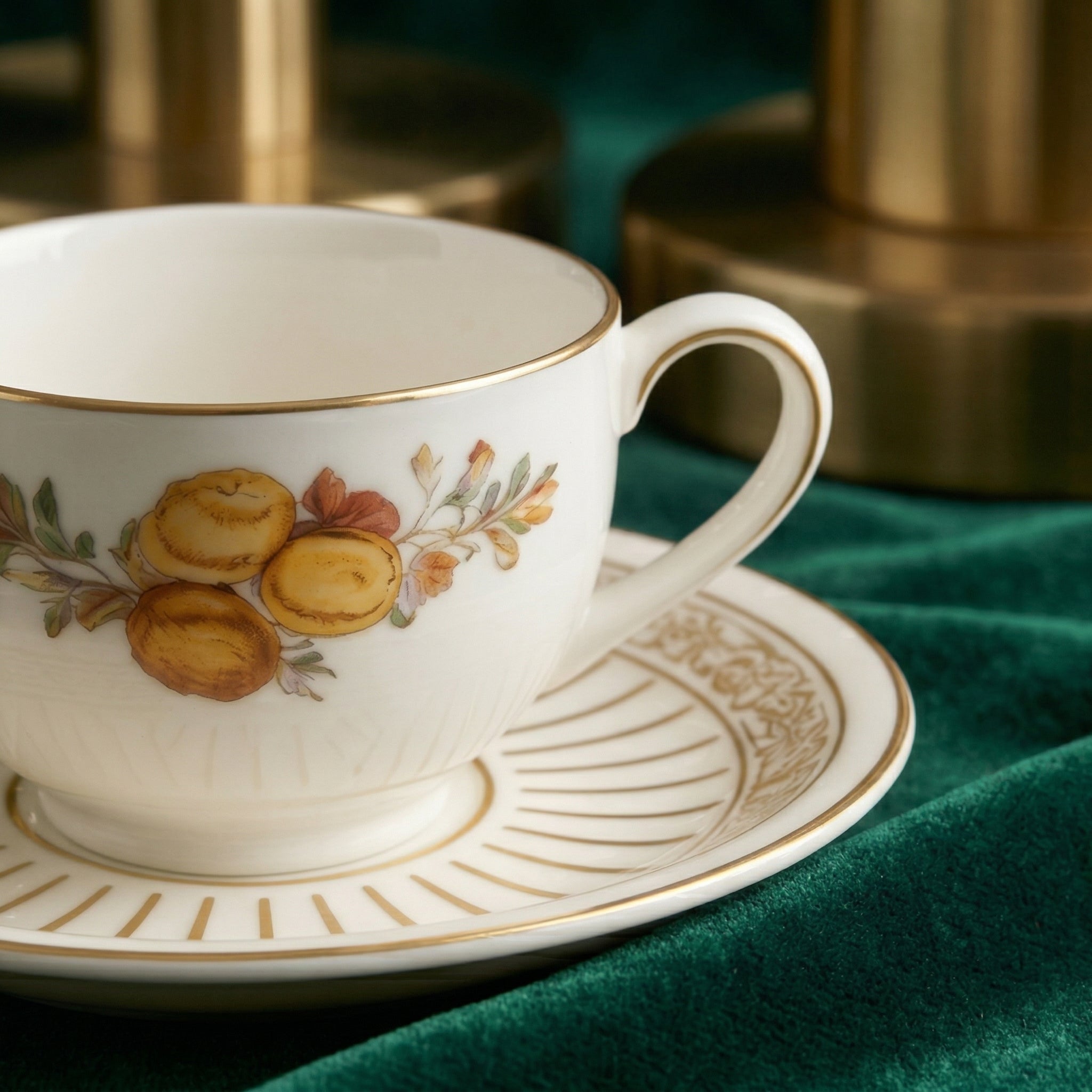 Floral Gold Trimmed Tea Cup and Saucer Set