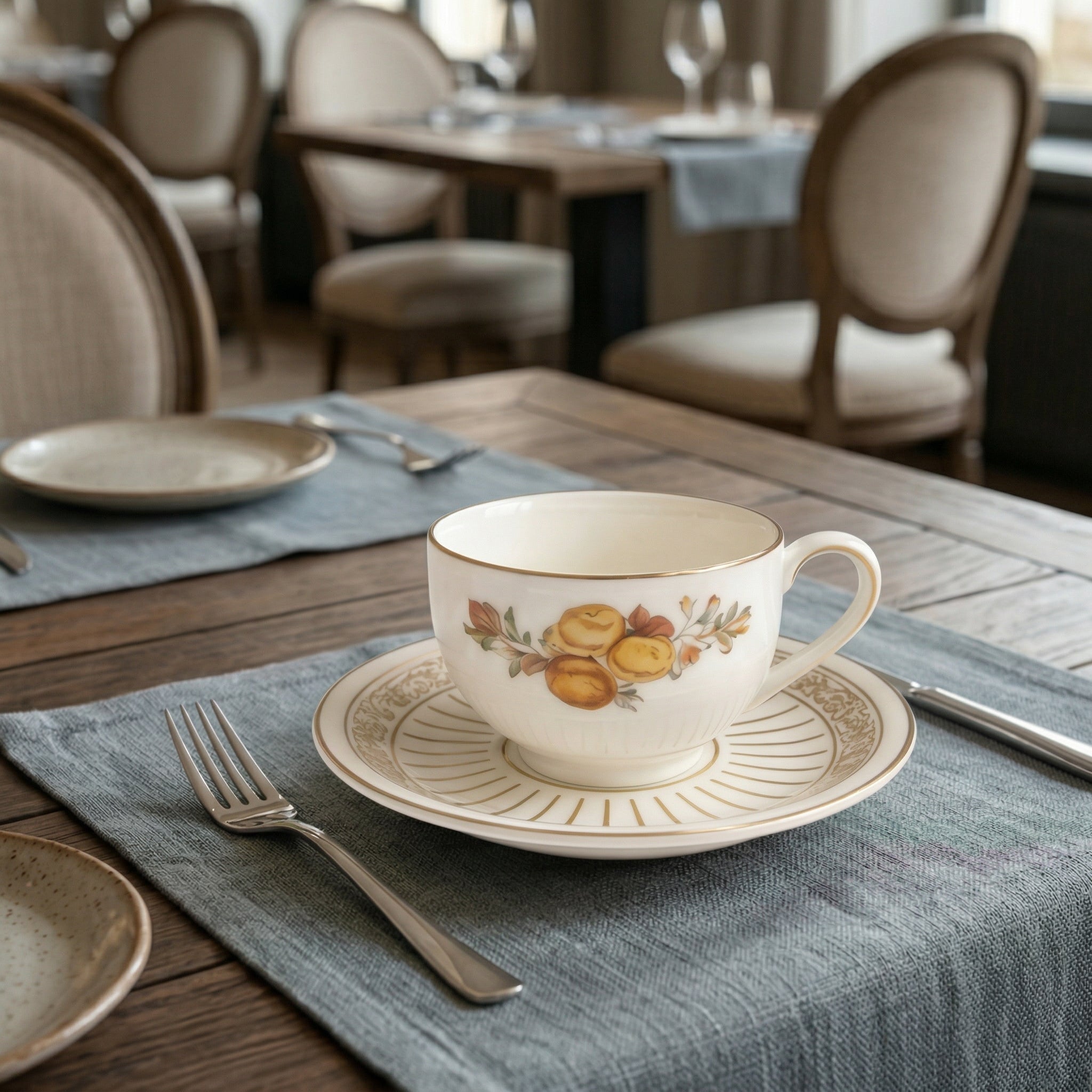 Floral Gold Trimmed Tea Cup and Saucer Set