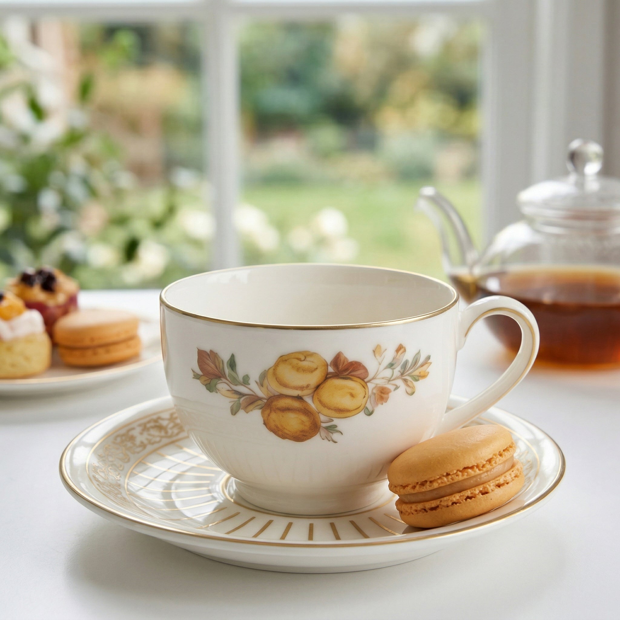 Floral Gold Trimmed Tea Cup and Saucer Set