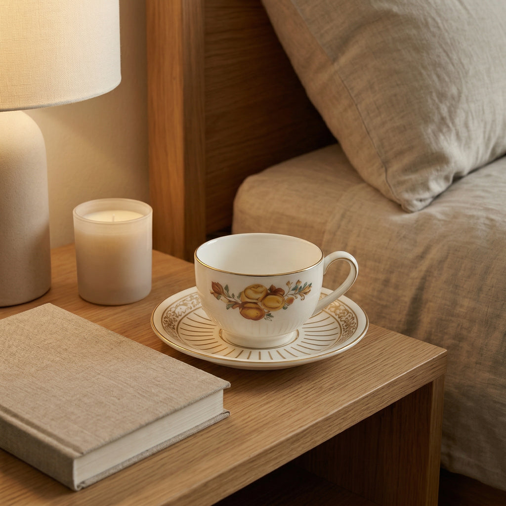 Floral Gold Trimmed Tea Cup and Saucer Set