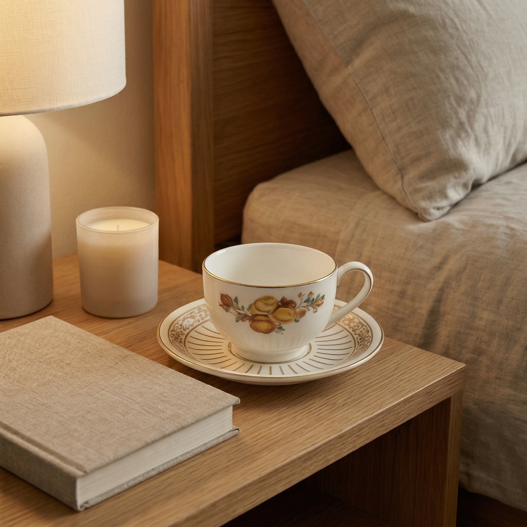 Floral Gold Trimmed Tea Cup and Saucer Set