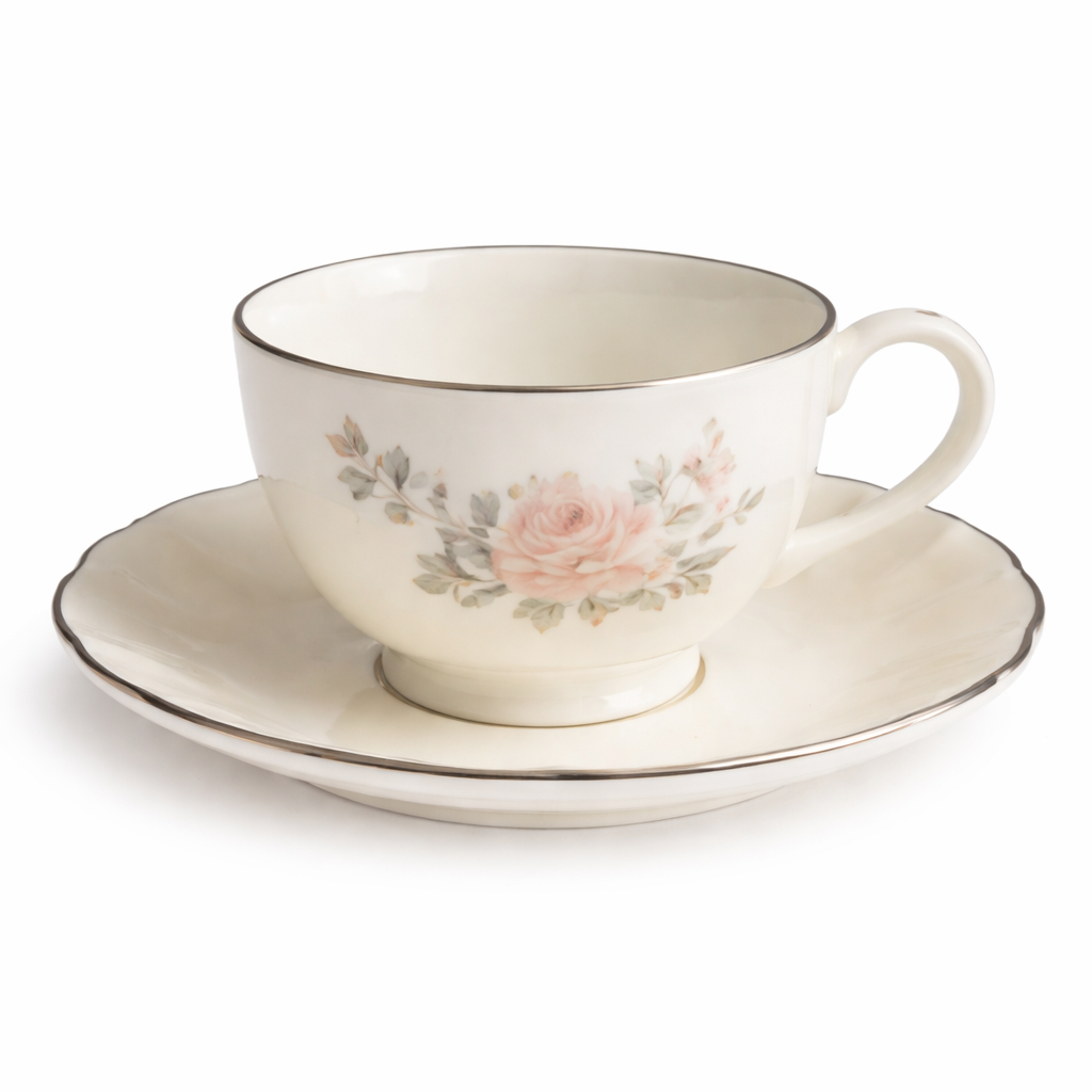 Vintage Rose Porcelain Teacup & Saucer Set