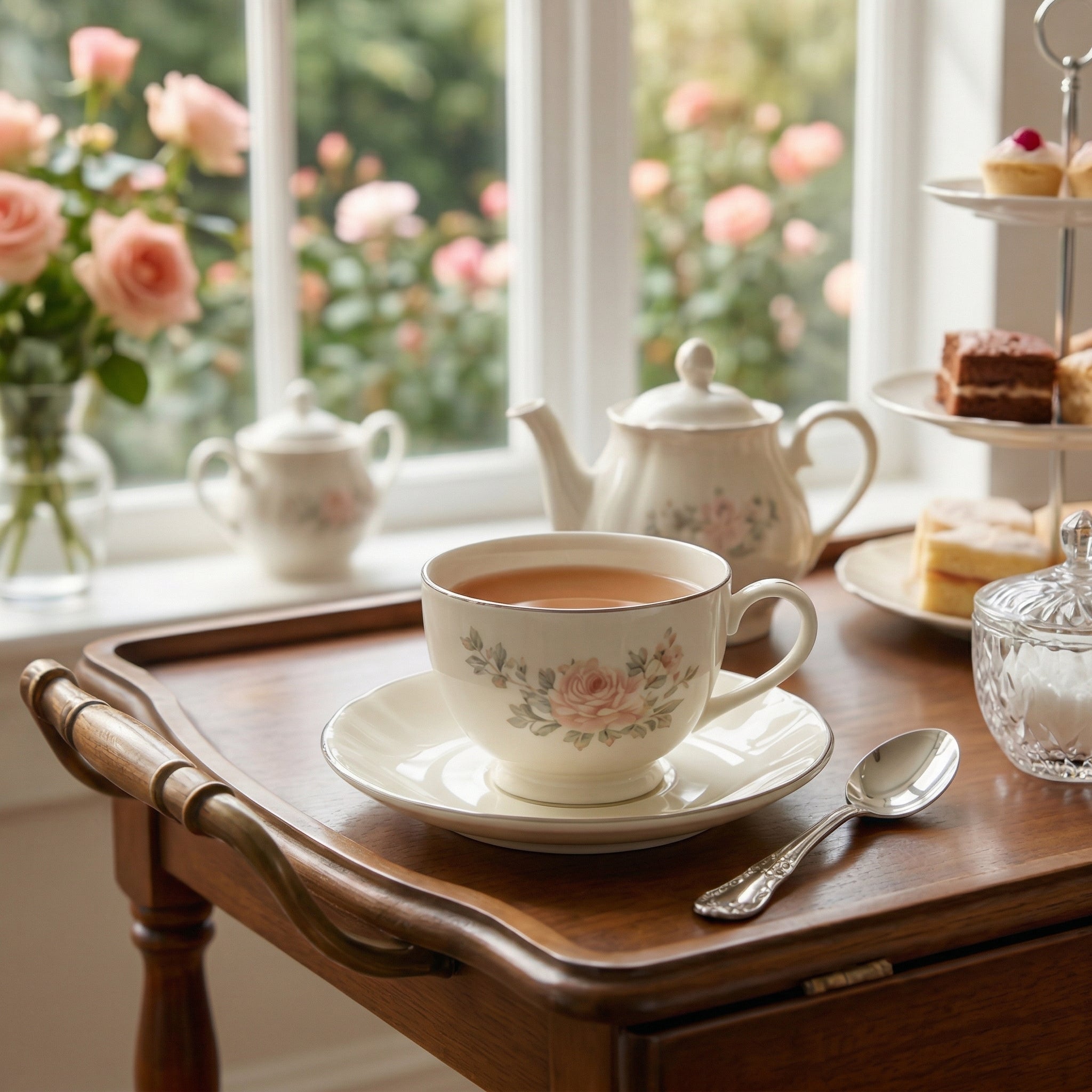 Vintage Rose Porcelain Teacup & Saucer Set