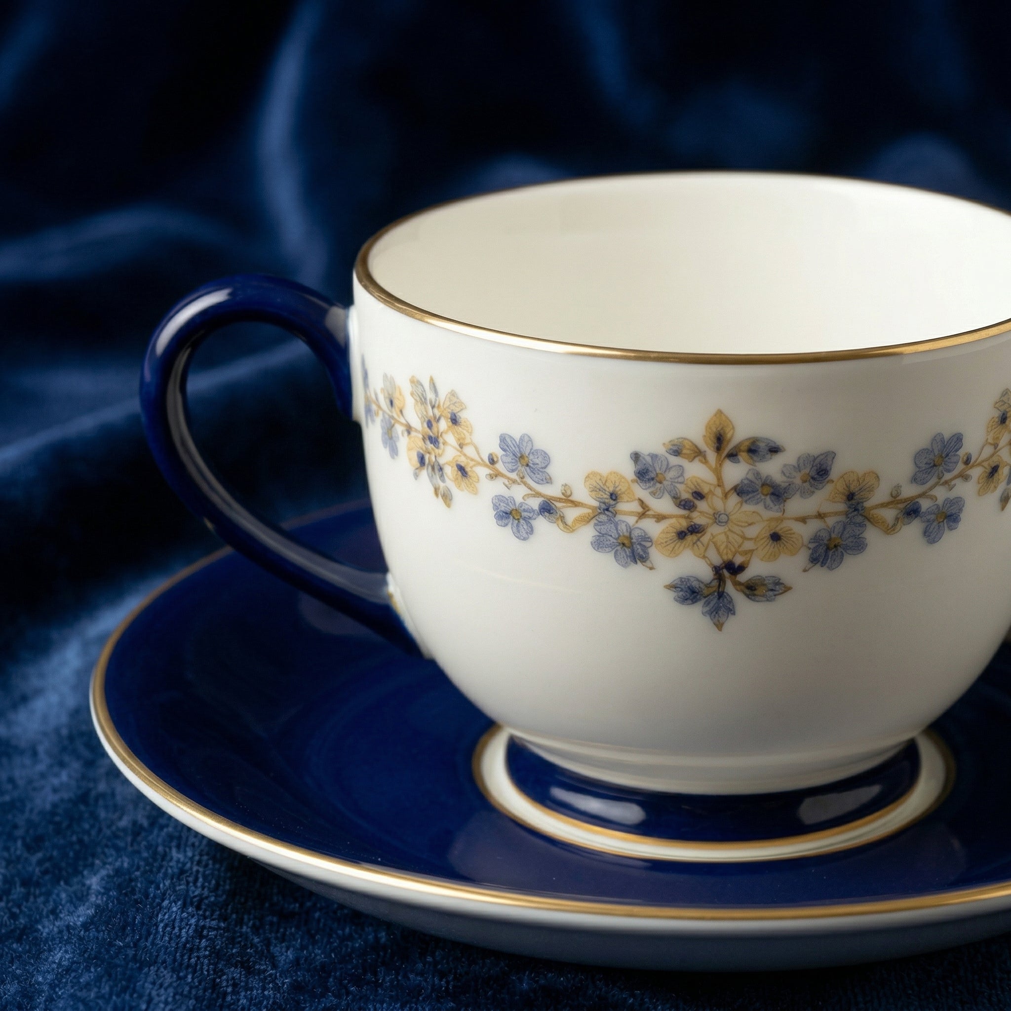 Blue Floral Porcelain Teacup & Saucer Set