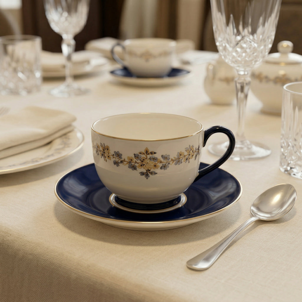 Blue Floral Porcelain Teacup & Saucer Set