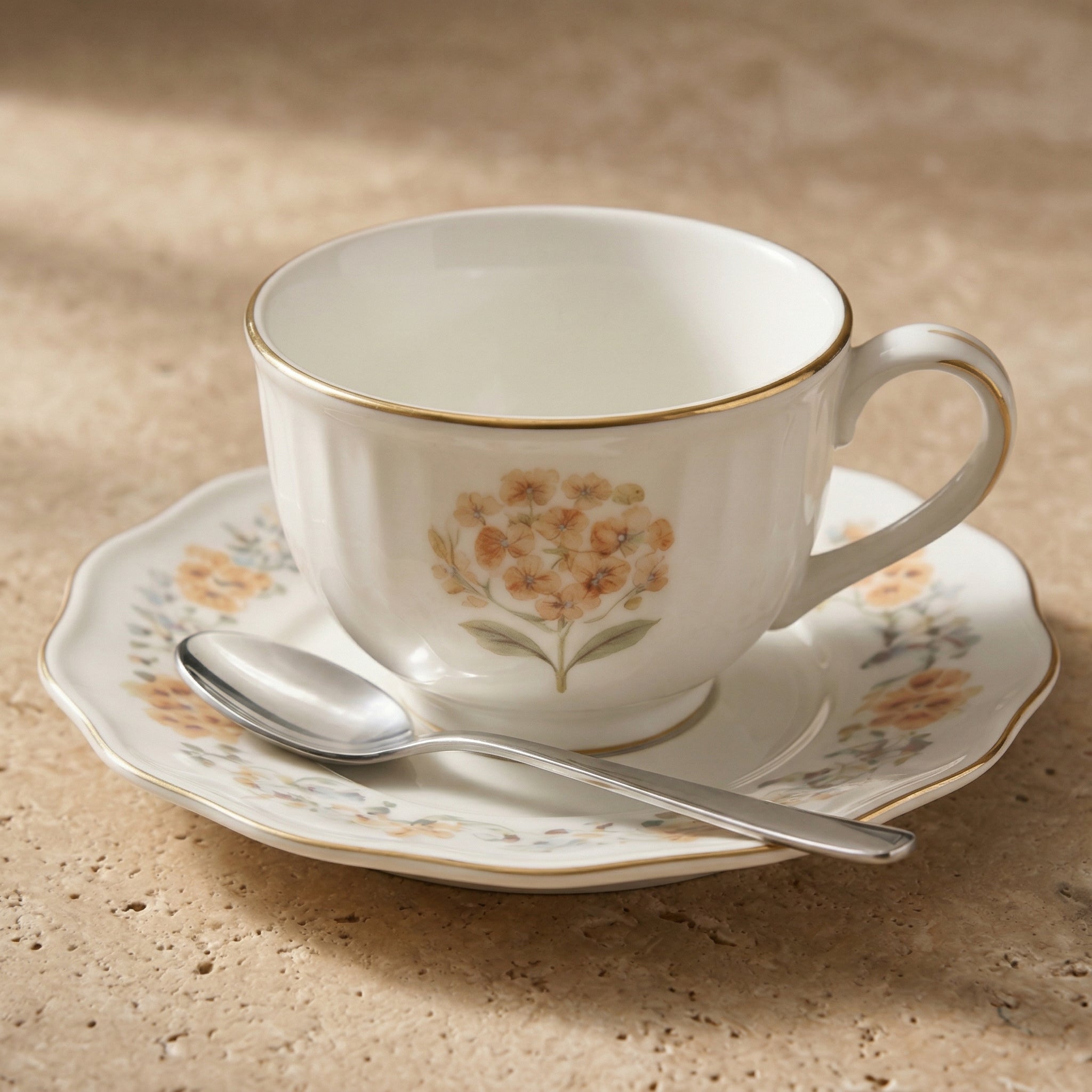 Peach Blossom Porcelain Teacup & Saucer Set