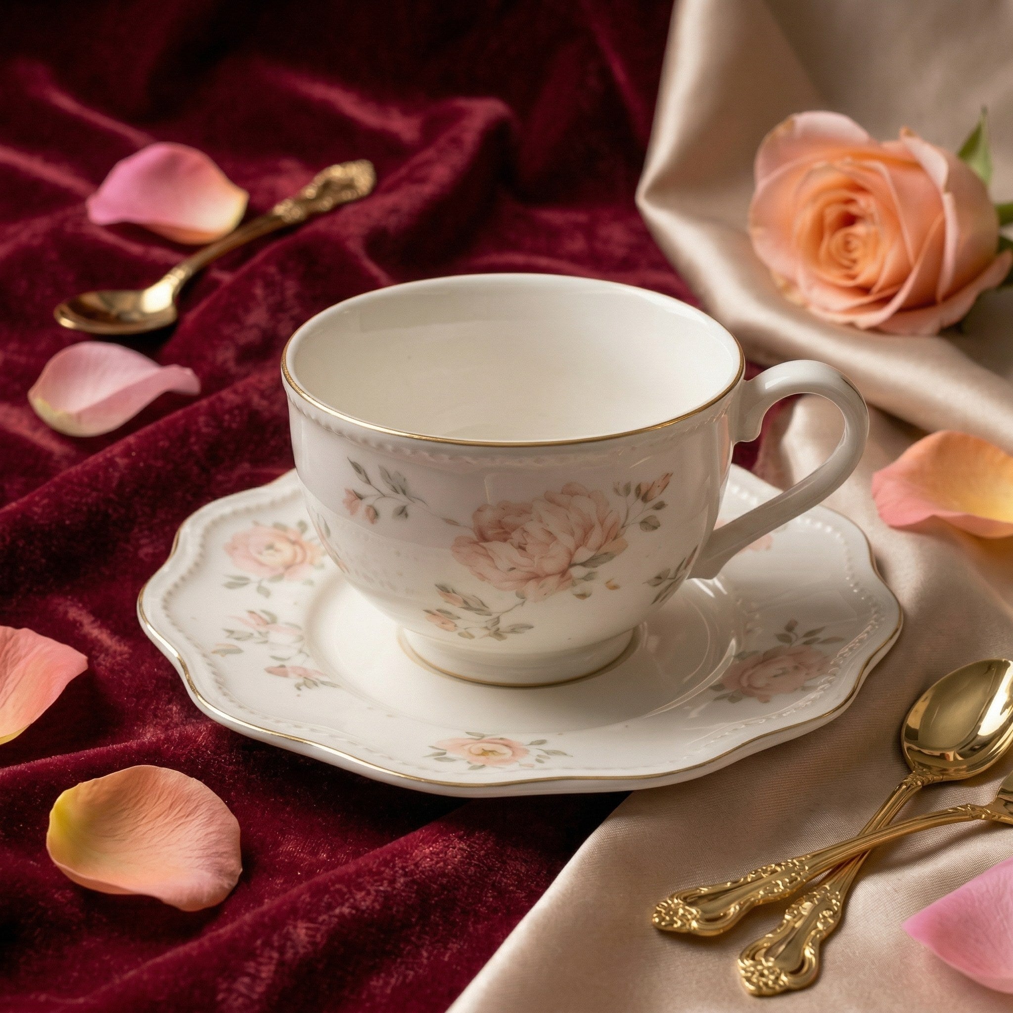 Elegant Rose Porcelain Teacup & Saucer Set